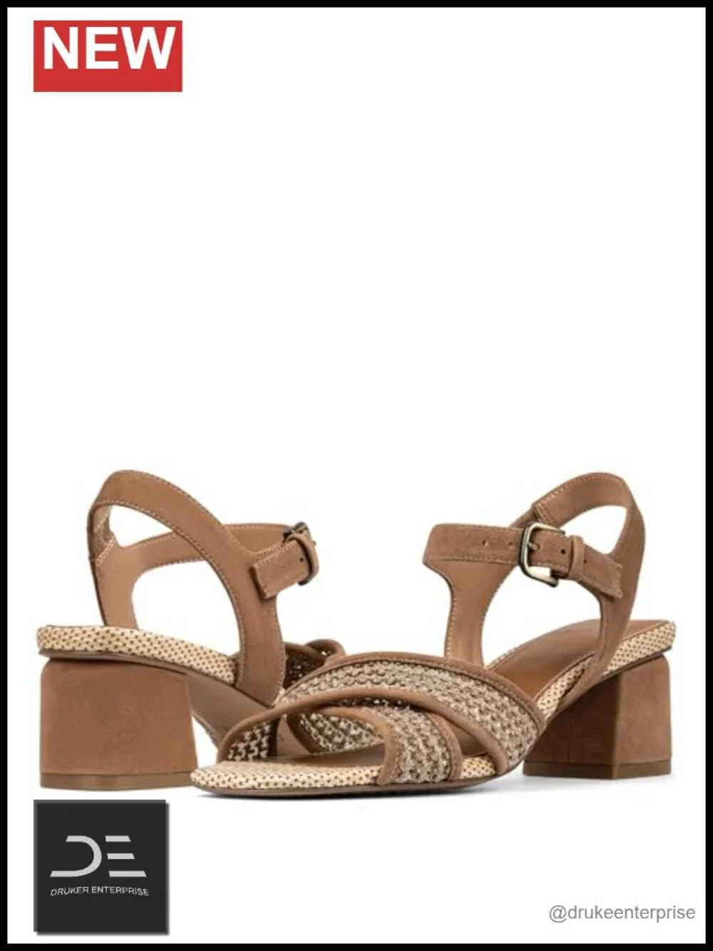 Women's Low Heel Sandals with Crisscross Mesh Straps, Adjustable Buckle, Memory
